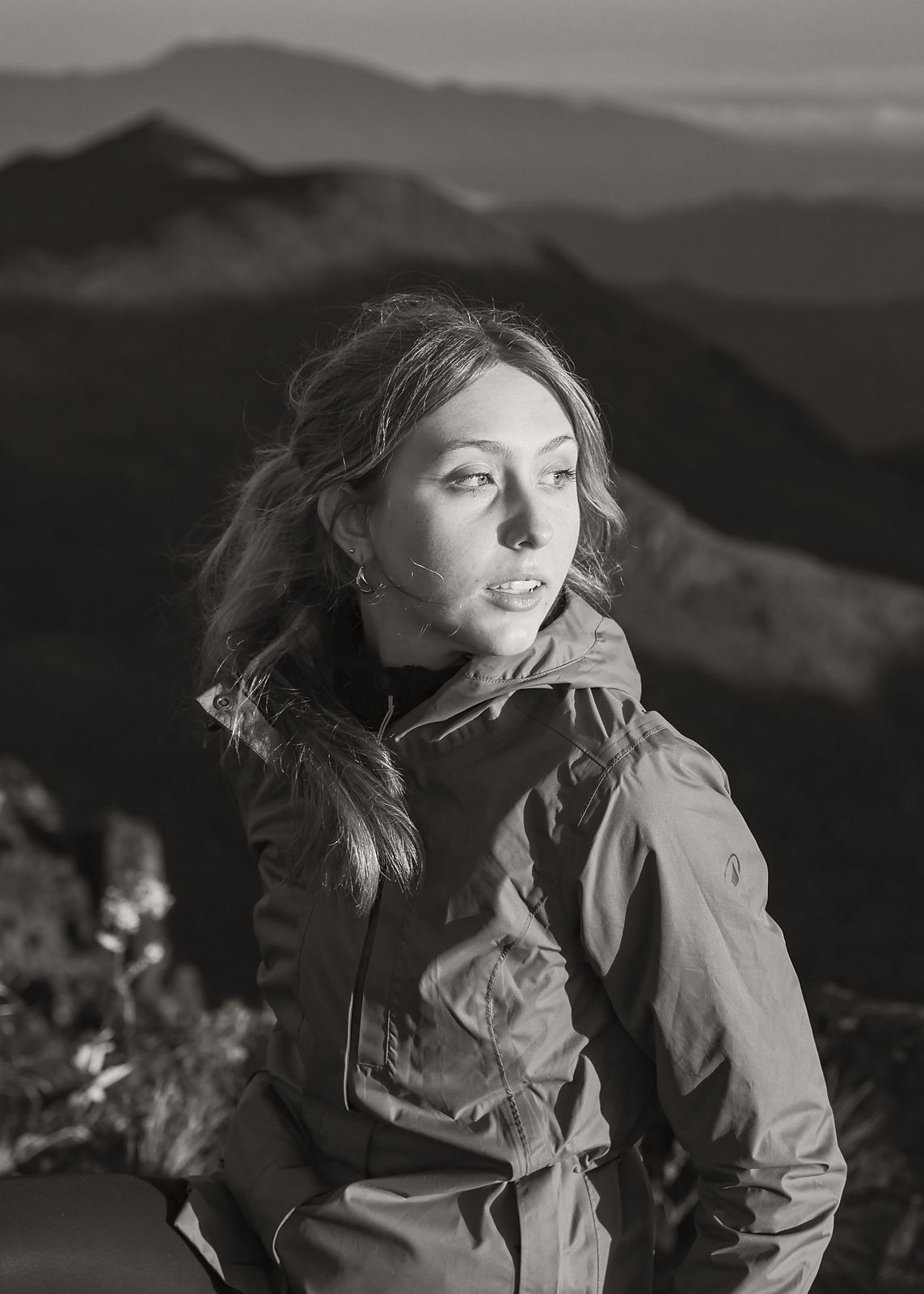 Profile at sunset with mountains behind